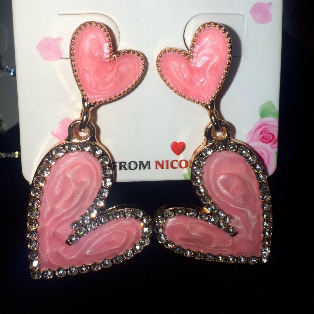 Pink Heart Drop Earrings